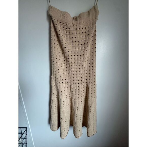 Mable Womens 100% Cotton Tan Chunky Open Knit Mermaid Skirt sz M Beach Y2K - Picture 3 of 4